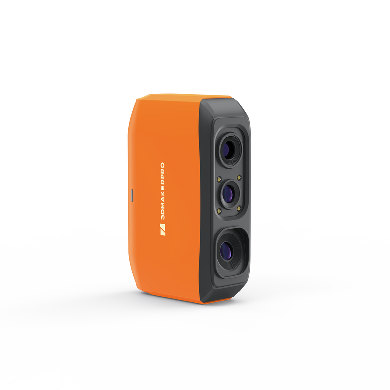 3DMakerpro EU Fox 3D Scanner in sleek, bright orange. Delivers 0.07mm high accuracy for efficient 3D scanning.
