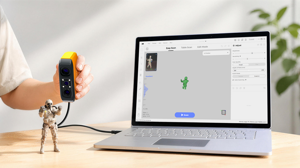 Scanning a figurine with the new 3DMakerpro EU Fox. Just plug into a PC for instant auto-recognition and zero setup.